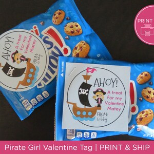 Ahoy Matey Pirate Girl Valentine Tag School Valentine Favor Tag Girl Pirate Tag Print & Ship Valentines Day 3&quot; Tag Treat Bag Tag