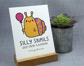 2027 Desk Calendar: Snails with Optional Wood Stand