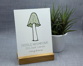 2026 Desk Calendar: Mushrooms, Woodland Whimsy with Optional Wood Stand