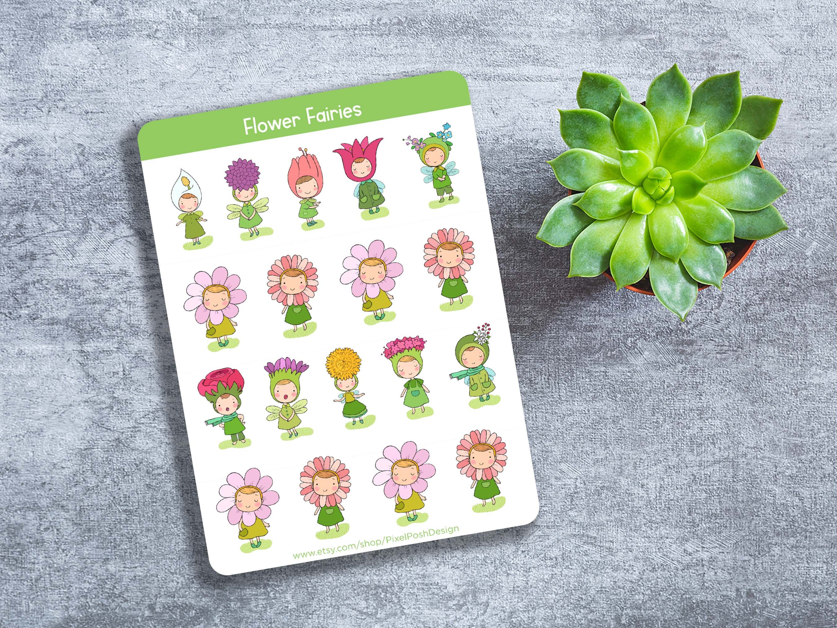 Flower Fairy Stickers - Cute Fairy Stickers - Planner Stickers - Bullet ...