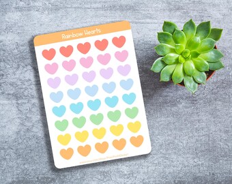 Rainbow Hearts - Sticker sheet - Valentines Stickers - Bullet Journal Stickers - Planner Stickers - Cute Heart Stickers - Medium Hearts