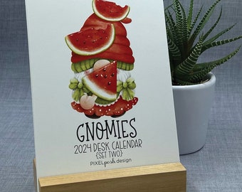 2024 Desk Calendar, Gnomes, Set Two, Desk Calendar with wood stand, Calendar, Gift, Desktop, Flowers, Christmas Gift, High-quality, Gnomies