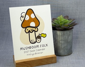 2027 Desk Calendar: Mushrooms with Optional Wood Stand