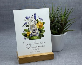 2026 Desk Calendar: Fairy House Version Two, Whimsical Watercolor Art with Optional Wood Stand