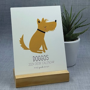 2024 Desk Calendar Doggos, Desk Calendar with wood stand, Calendar, Gift, Desktop, Dogs, Christmas Gift, High-quality, Puppies, cute, pooch