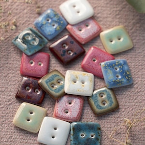 Handgemaakte porseleinen knopen – verpakking van 3 – vierkanten van 1,7 cm – voor naaien, breien, haken, patchwork – natuurlijke kleuren