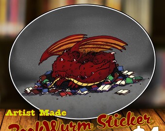 BookWyrm Sticker- Dragon on a Hoard of Books- 3 Inch Vinyl Sticker
