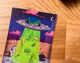 Cat Abduction Sticker- 3 Inch Size
