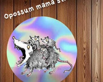 Opossum Mama Sticker (Holographic Vinyl Sticker) (4 inch size)