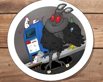 SK8R Mothman- Skateboarding Mothman- Vinyl Sticker (4 inch size)