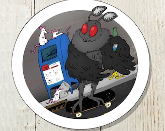 SK8R Mothman- Skateboarding Mothman- Vinyl Sticker (3 inch size)