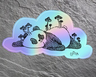 Mushroom Panda- Holographic Vinyl Sticker (3 inch size)
