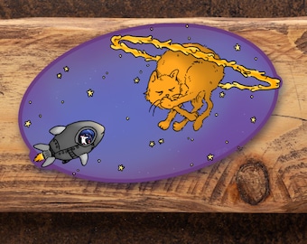 Cat Planet Vinyl Sticker: Whimsical Sci-Fi Kitty Decal (4 inch)