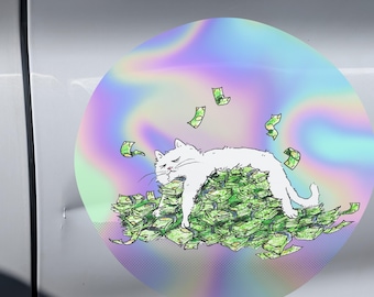Money Cat Holographic Vinyl Sticker- 3 Inch Size