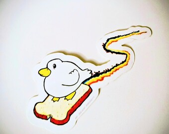 Duck Surfing on Bread- Vinyl Sticker (2 inch size)