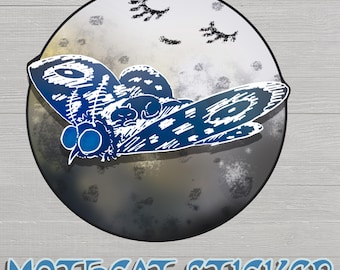 Moth Cat Vinyl Sticker: Whimsical Cartoon Decal (3 inch size)