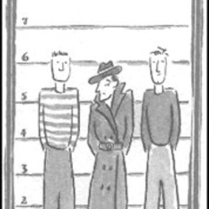 May include: A black and white illustration of three men standing in a police lineup. The text "you're the one who dunnit!" is written below the men. The image is from the book "In My Book."