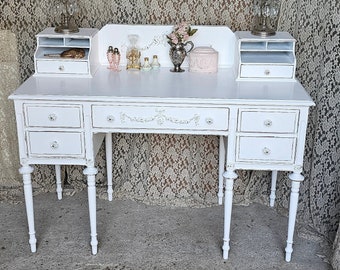 White Vintage Vanity /Desk,  Circa 1930's Romantic Style, Paris Apartment Vanity / Desk