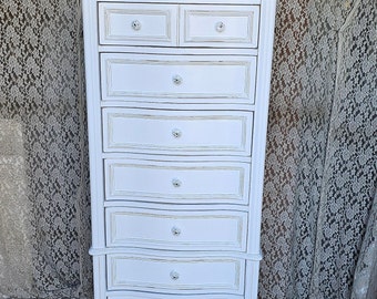 Gorgeous Lingerie Chest, White Romantic Style, French Provencial Chest, Vintage Semanier Chest, Seven Drawers Chest
