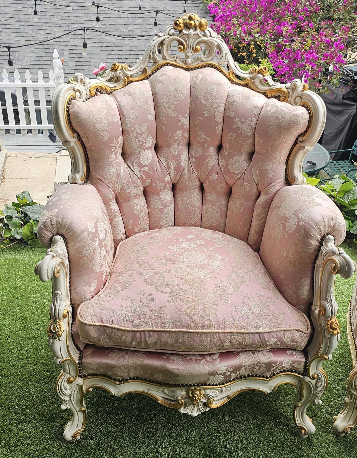 Pink Tufted Chair Italian Rococo Vintage Accent Piece