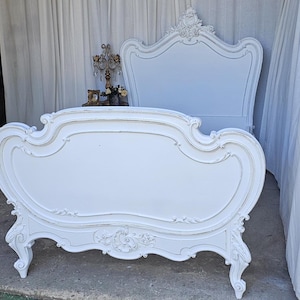 Antique French Twin Bed Frame: White Rococo Louis XV Style