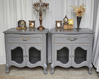 Vintage Basset End Tables, Nightstands, Parisian Gray, French Provencial, Paris Apartment