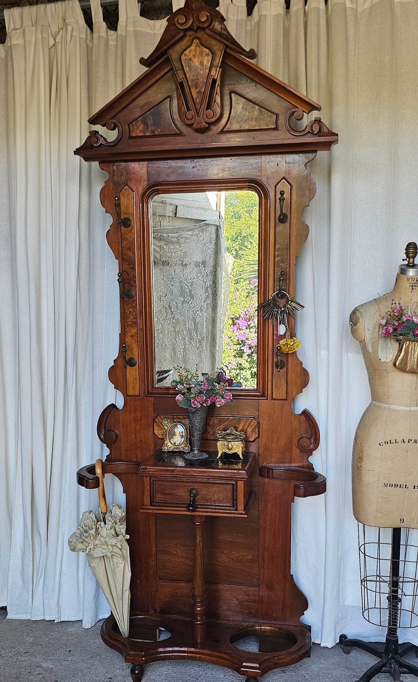 Antique victorian hall tree with mirror hotsell