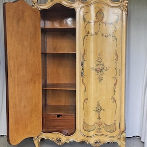 Flamboyant two door Italian wardrobe, Venetian Wardrobe Armoire, Italian Cabinet ,Hand Painted Wood from 20th Century #1