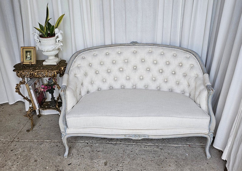 Vintage French Style Settee, Love Seat, Circa 1930s, Newly Reupholstered, image 1