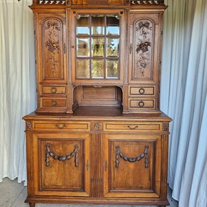 Late 1800's Century French Louis XVI This is a Two Piece Cabinet! French Renaissance Revival, Carved Sideboard Cabinet.