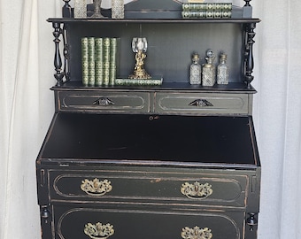 Vintage Secretary Hutch, Secretary Desk, Black Cabinet