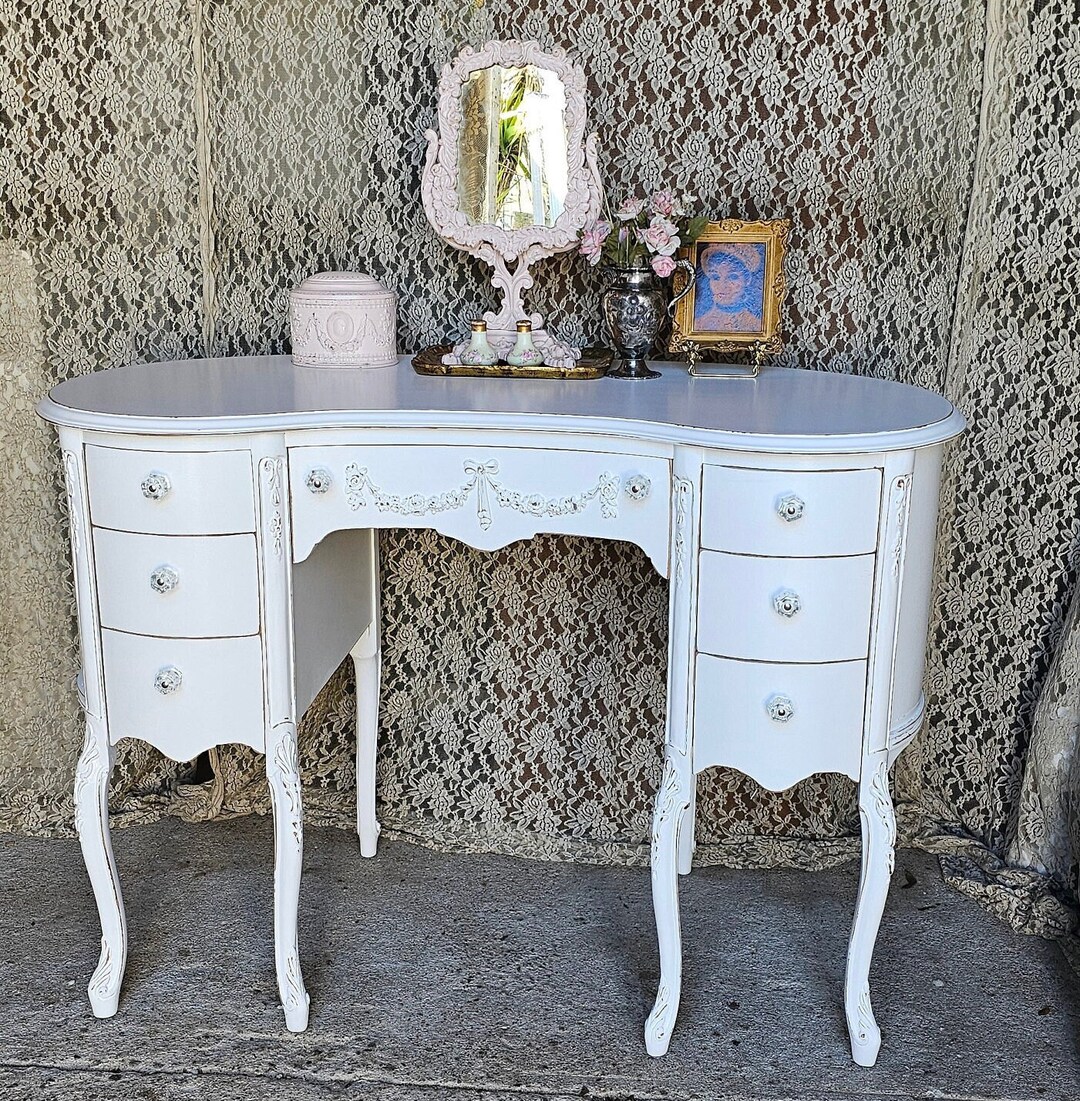 Vintage Vanity Table, Kidney Shaped Vanity Circa 1950's, Louis XV