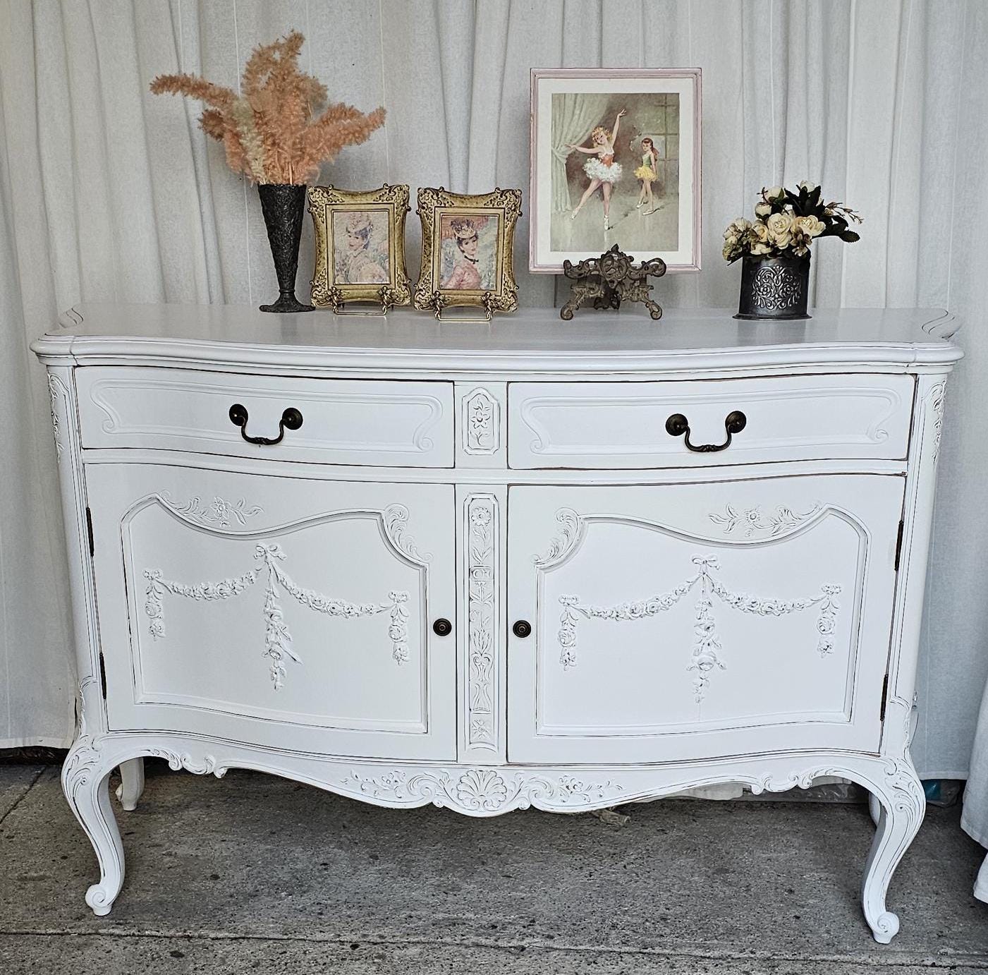 Vintage Sideboard, Buffet Cabinet, Circa 1930's, White Romantic, Parisian Apartment