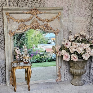 Vintage French Trumeau Mirror, Gorgeous Wall Mirror, Trumeau Gilded Swag