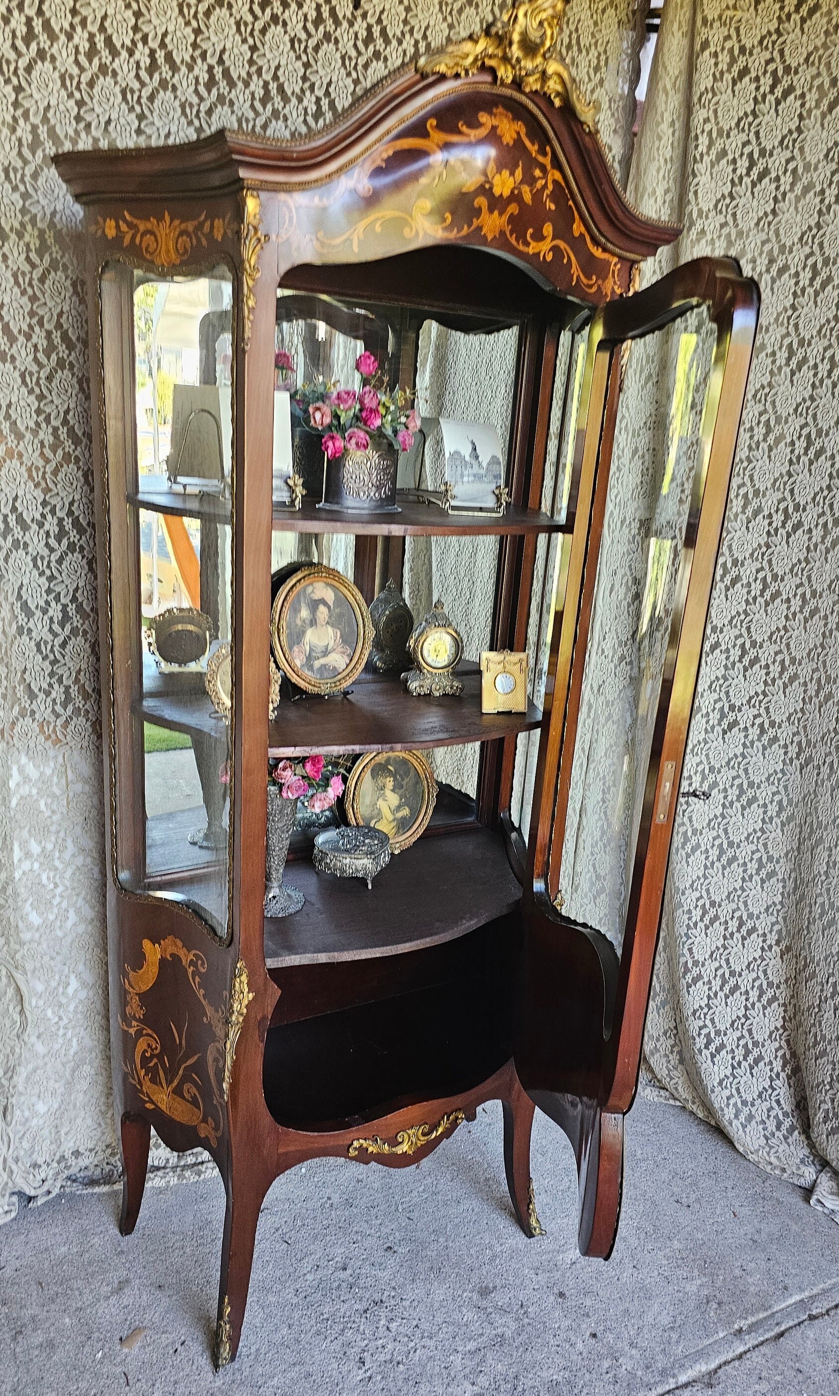 French Louis XV Style, Inlaid Vitrine Display Cabinet, Verni Martin Vitrine  Cabinet, - Etsy