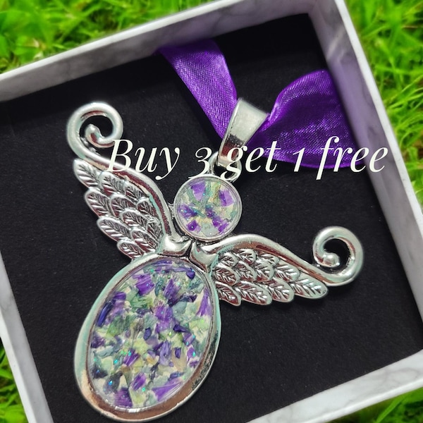 Dried Flower Angel Ornament, Antique Silver Memorial Keepsake