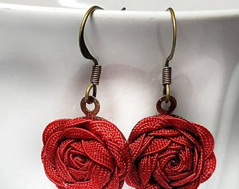 Red Earrings, Rose Earrings, Red Flower Earrings, Red Dangle Earrings, Deep Red Earrings, Flower Earrings, Mother's Day