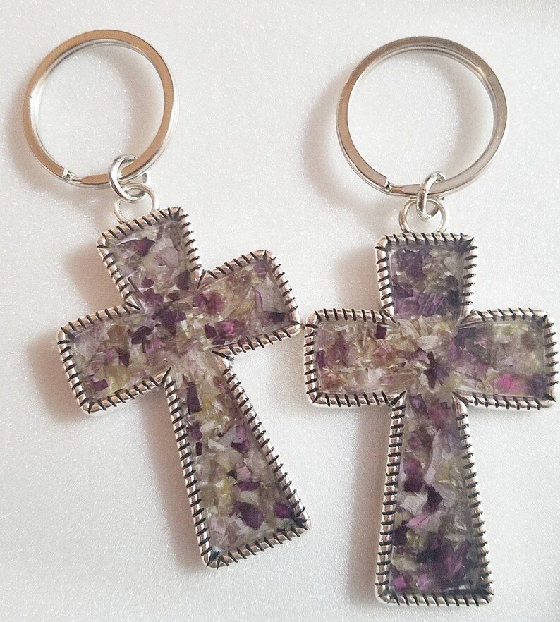 Dried Funeral Flower Cross Keychain Memorial Jewelry Funeral Etsy