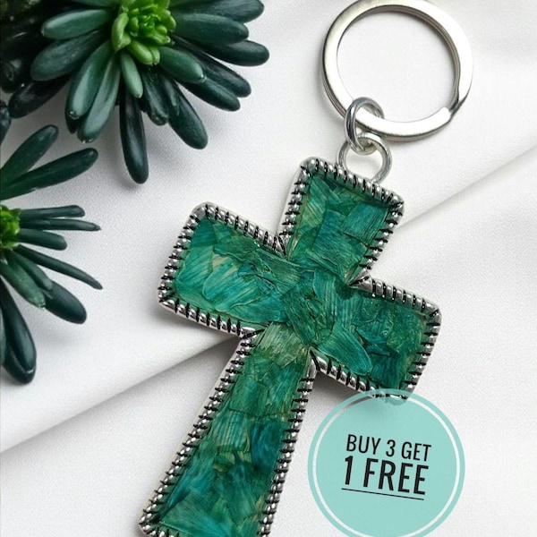 Dried Flower Cross Keychain: Memorial Keepsake Jewelry