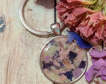 Dried Flower Keepsake Keychain: Antique Silver Memorial Gift
