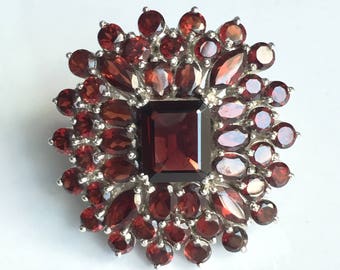 AAA quality natural red garnet cocktail ring in 925 sterling silver