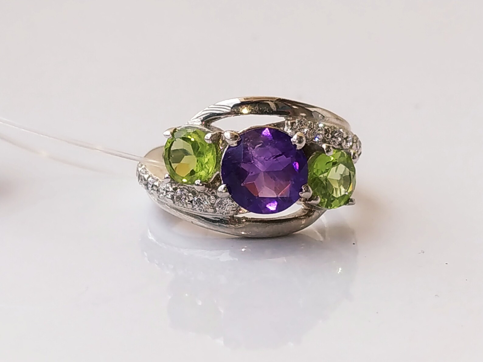 Natural Amethyst and Peridot Ring in 925 Sterling Silver Etsy