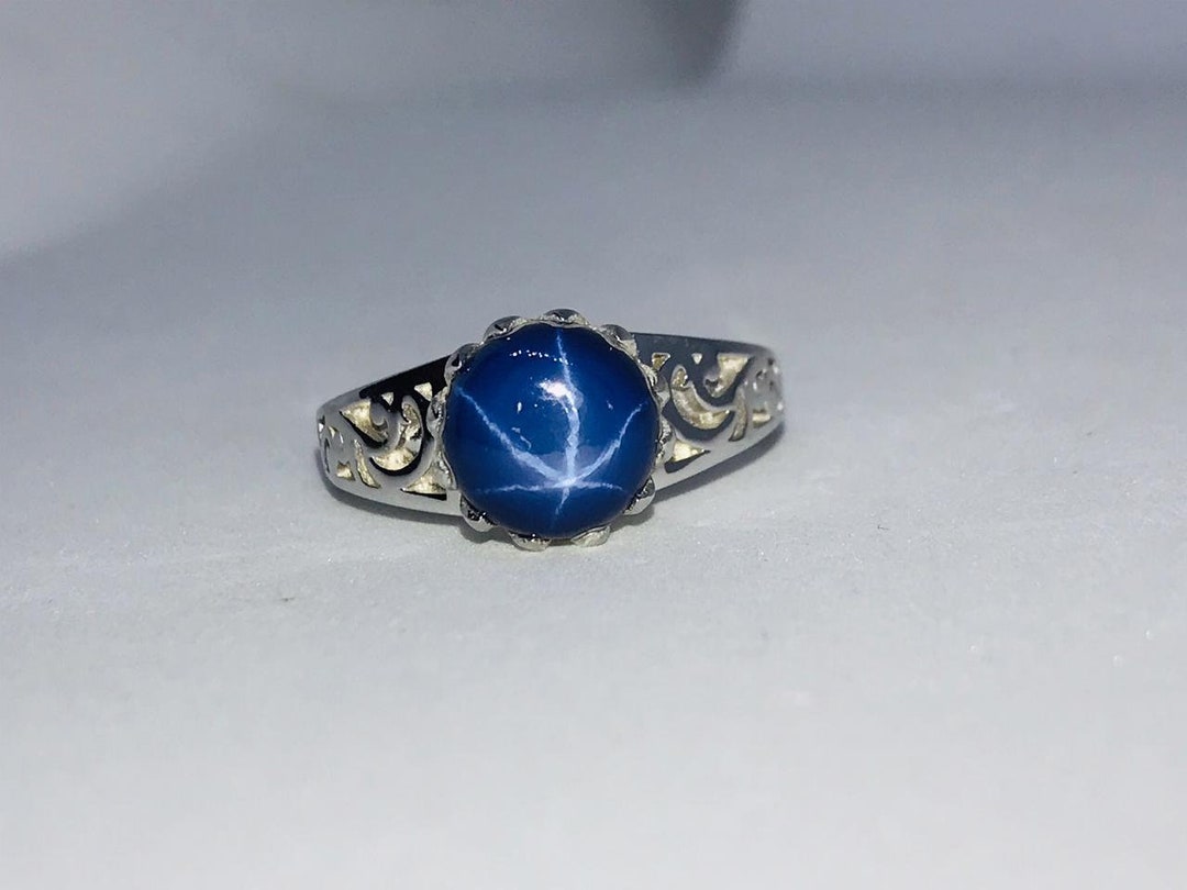 Natural Star Sapphire Ring in 3.89 Carat Stone in 925 Sterling Solid ...