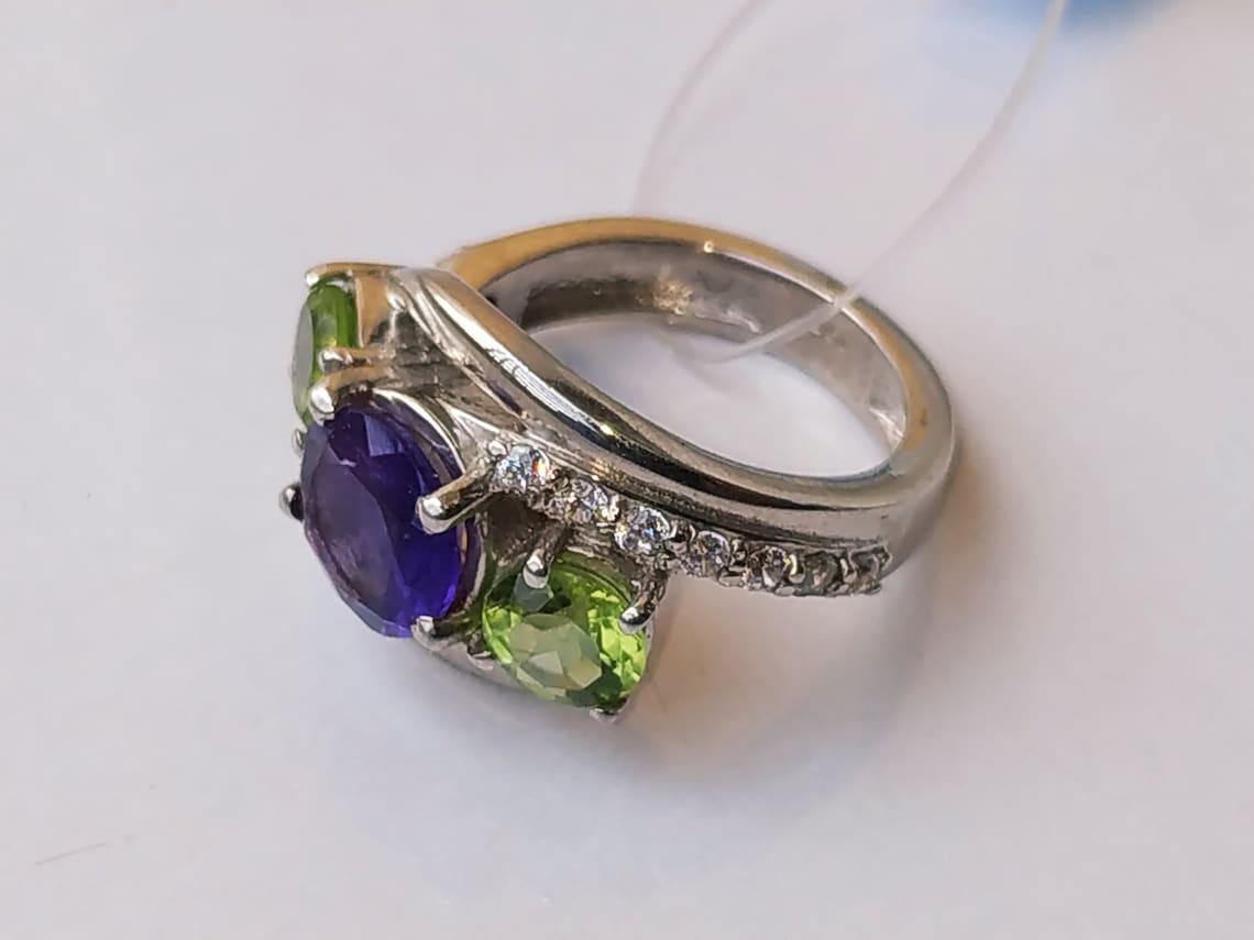 Natural Amethyst and Peridot Ring in 925 Sterling Silver Etsy