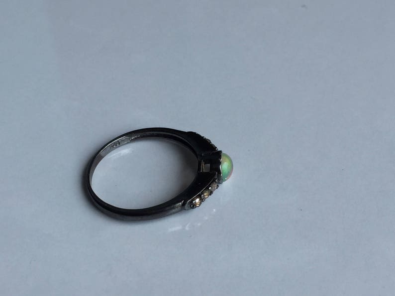 AAA quality natural fire opal ring with diamonds in 925 sterling silver