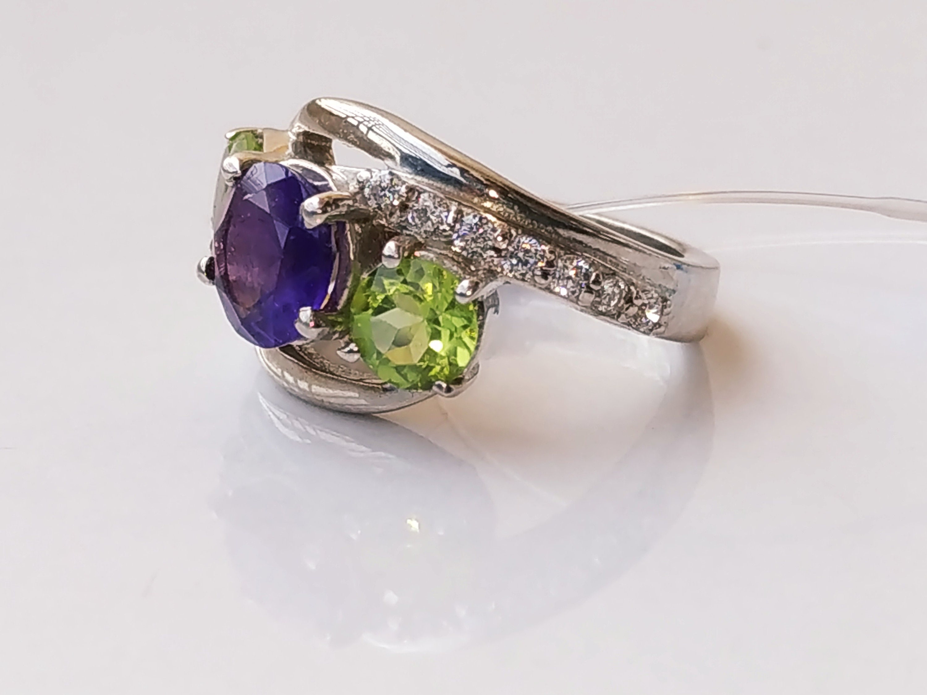Natural amethyst and peridot ring in 925 sterling silver Etsy