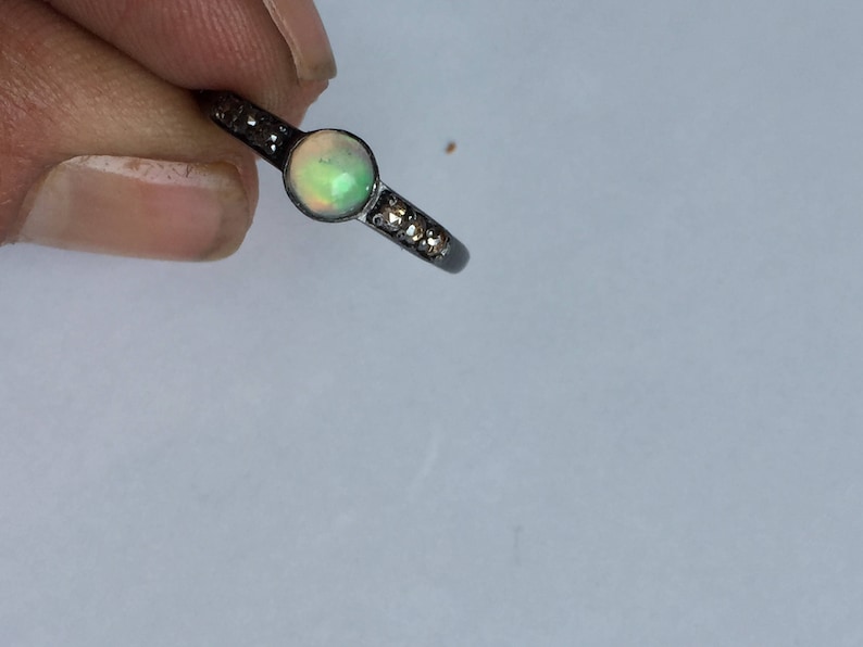 AAA quality natural fire opal ring with diamonds in 925 sterling silver