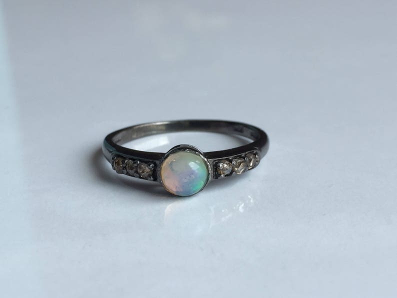 AAA quality natural fire opal ring with diamonds in 925 sterling silver