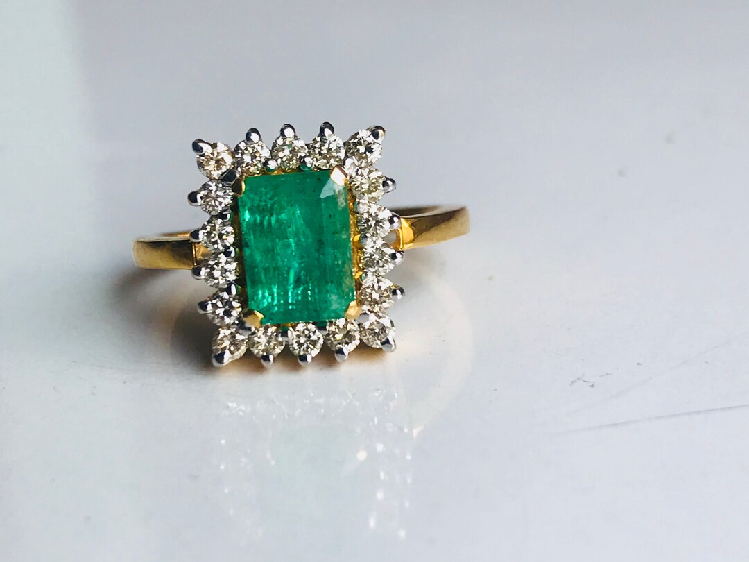 Buy AAA Quality Natural Octagen Shape Emerald Ring With Diamonds Online ...