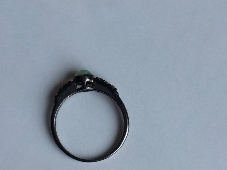 AAA quality natural fire opal ring with diamonds in 925 sterling silver